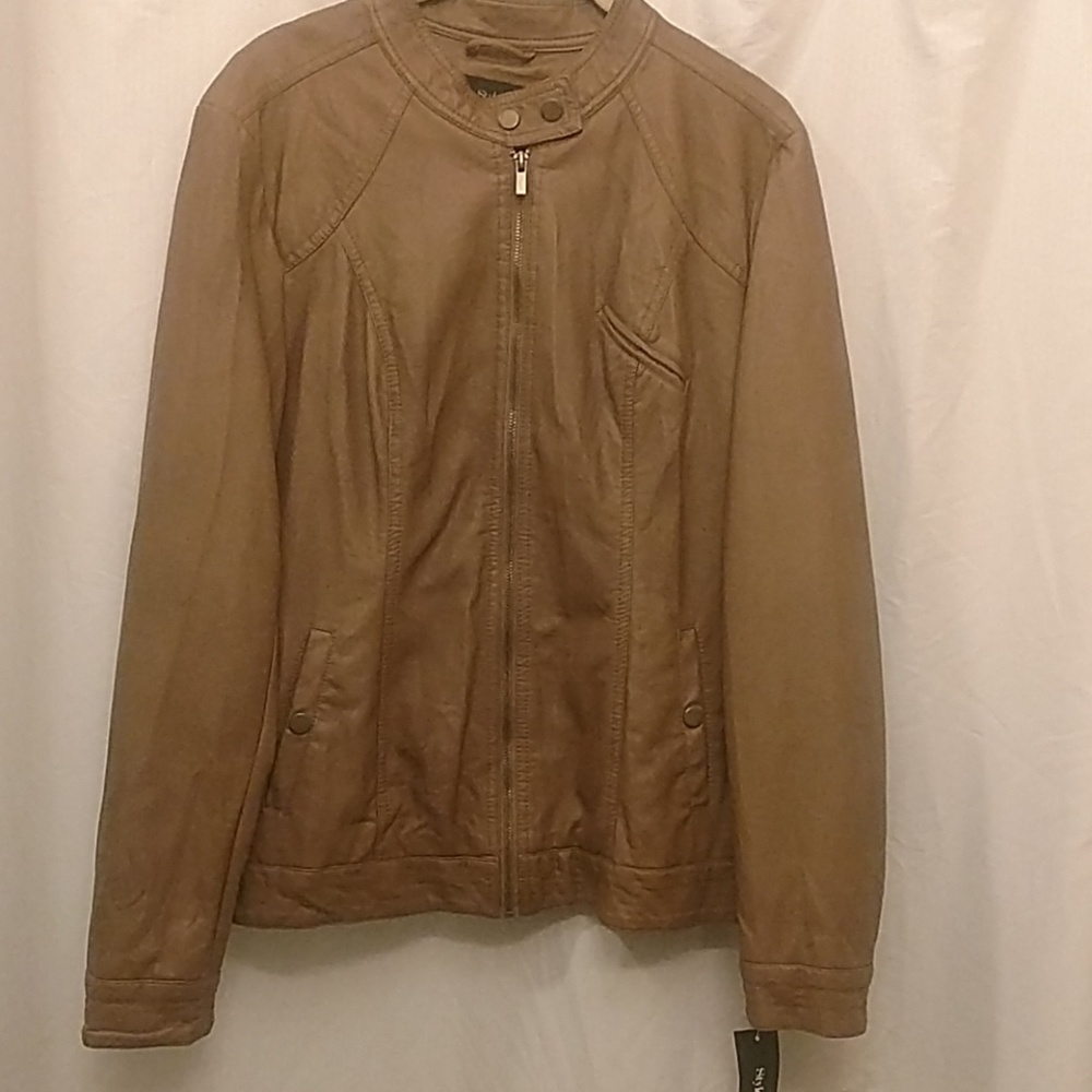 Style & Co. Sz M tan faux leather jacket